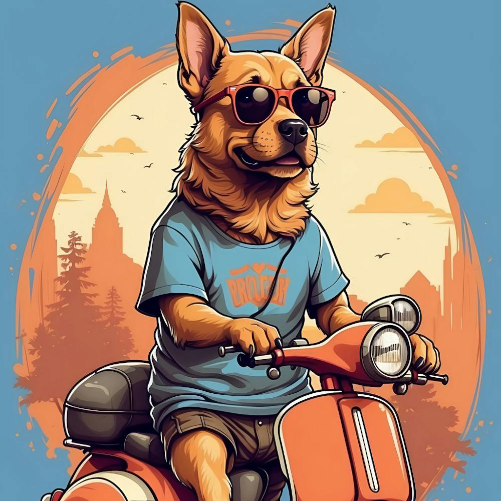 Hund auf einem Moped
