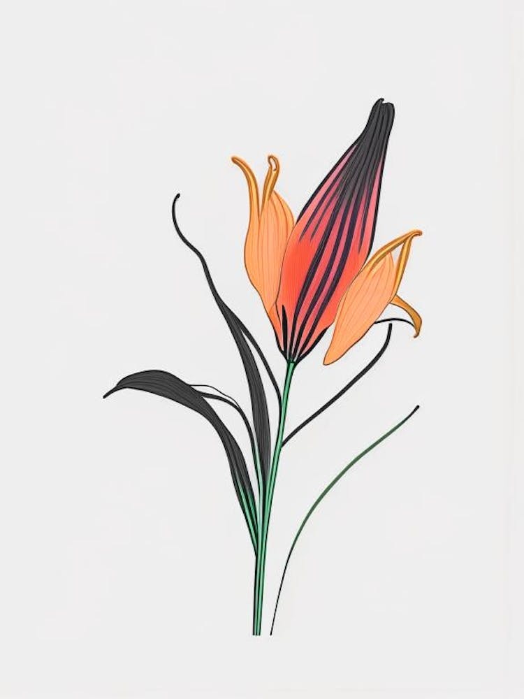Inca Lily Floral Minimal Line Drawing 1 Flower
