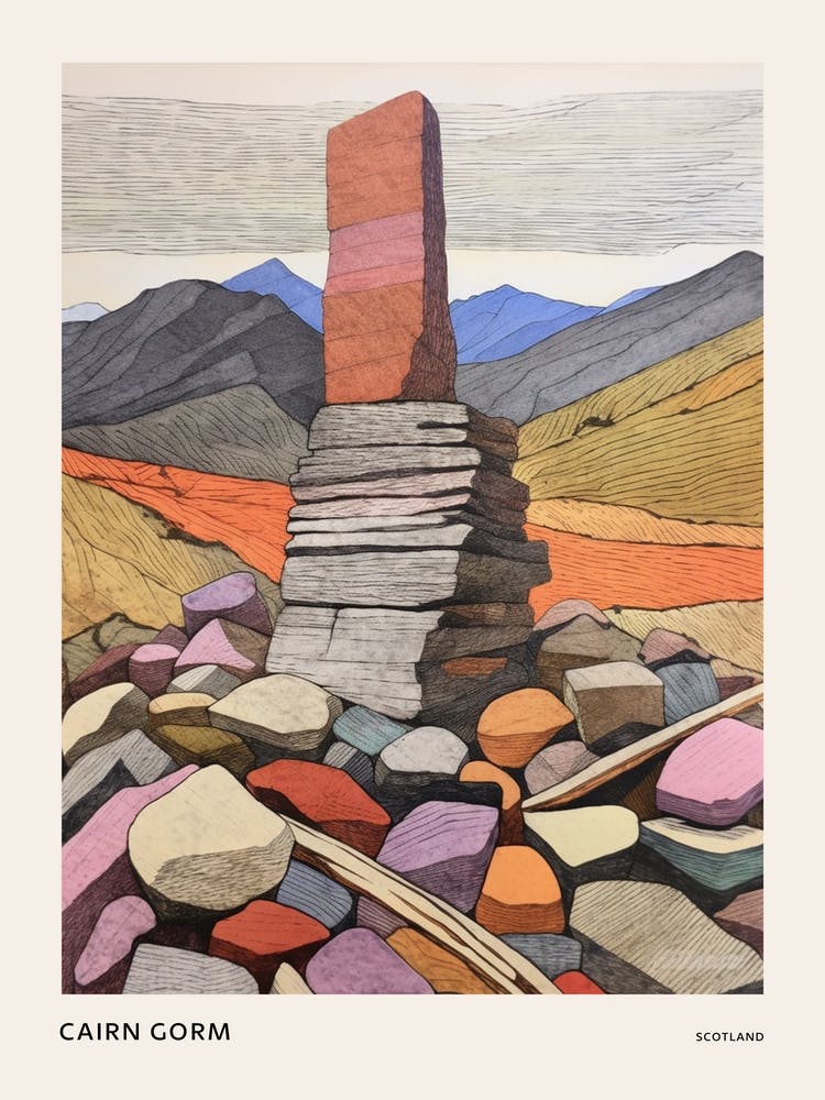 Cairn Gorm Scotland Colourful Mountain Illustration Poster