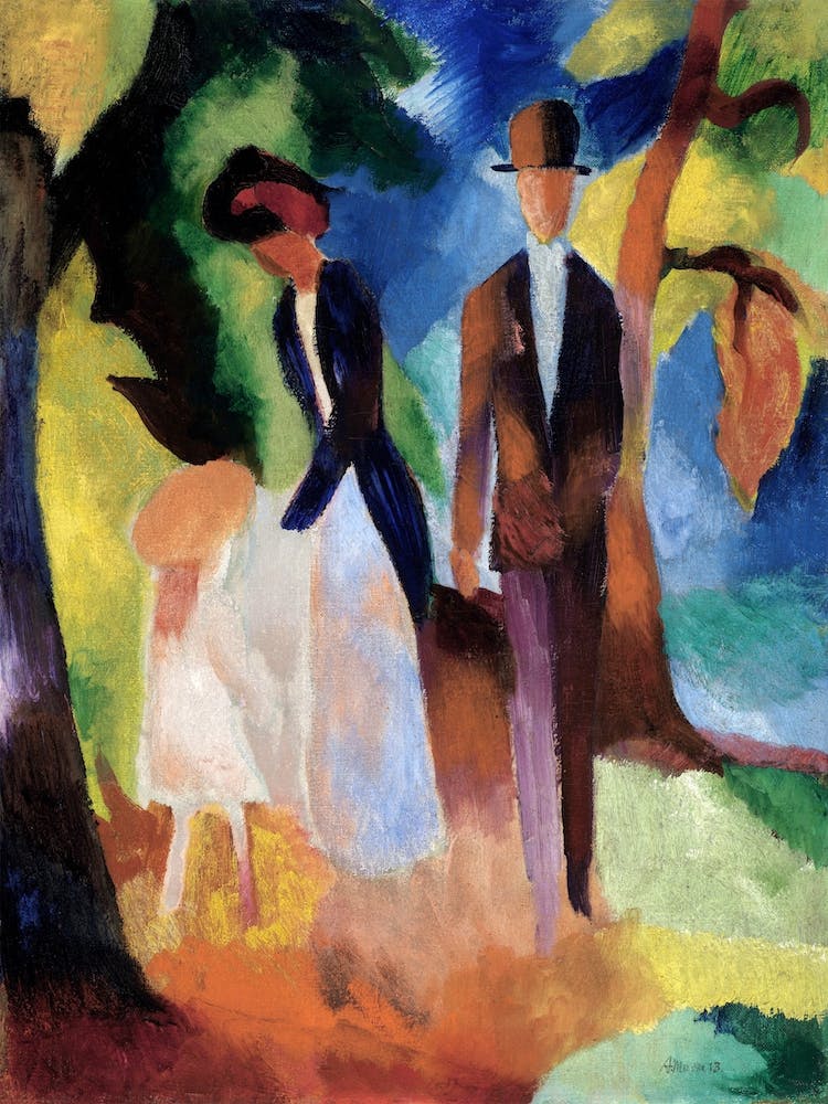 People By A Blue Lake; August Macke