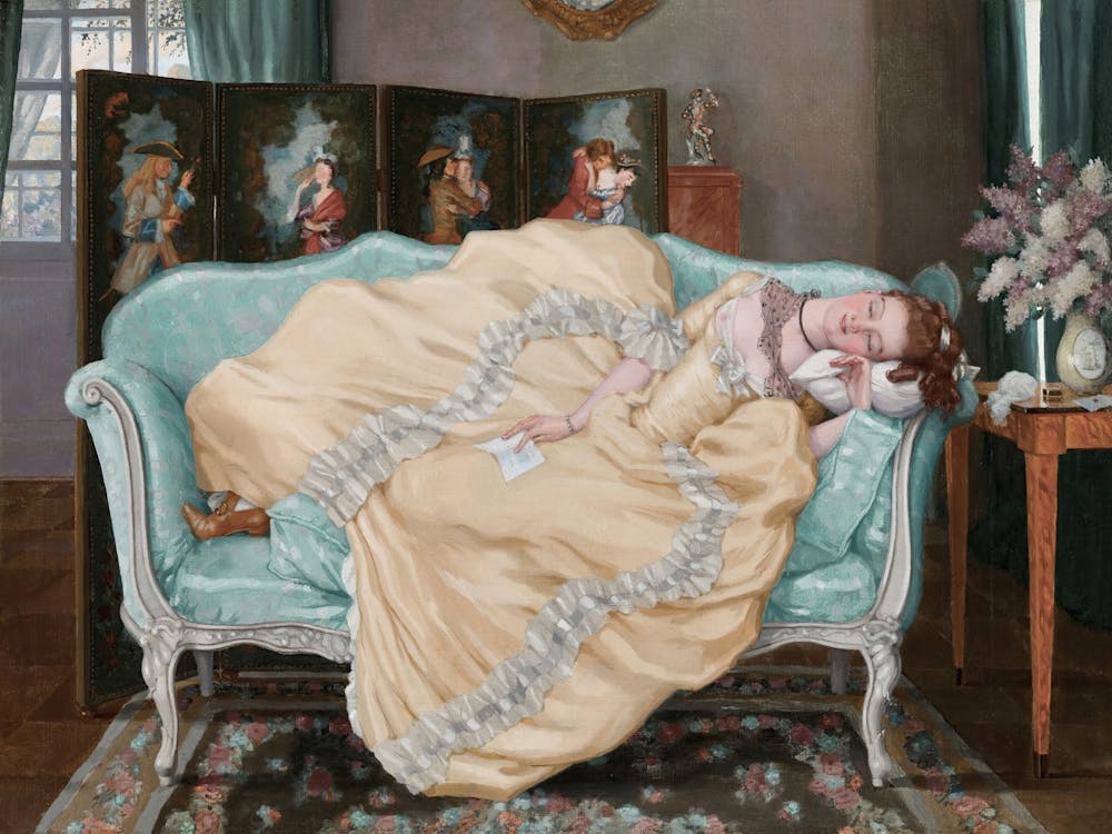 Lady Sleeping On A Couch, Vintage Woman Portrait, Soft Pastel Colors