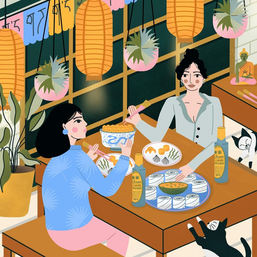 Friends Enjoying Meal Together Square