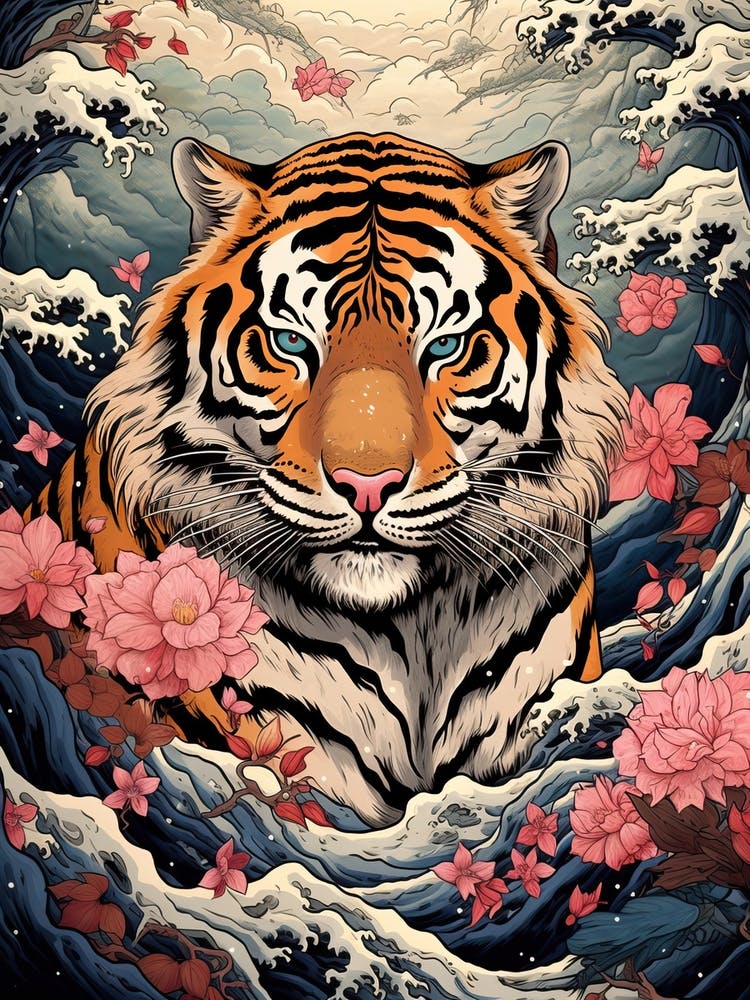 Tiger Animal Drawing In The Style Of Ukiyo E 3