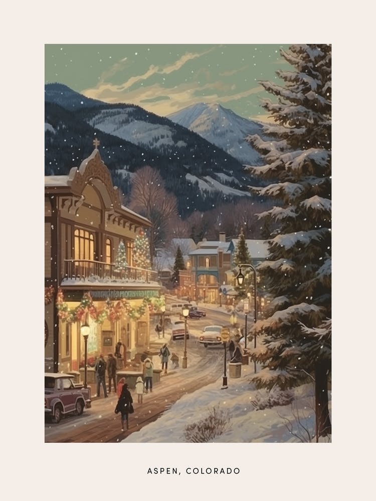 Vintage Winter Poster Aspen Colorado 4