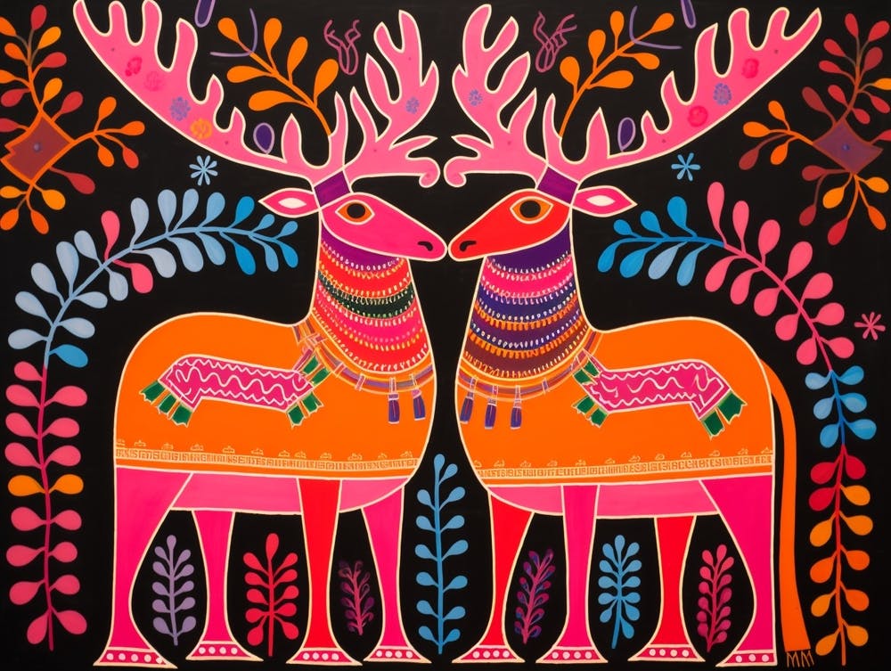 Moose 4 Folk Style Animal Illustration