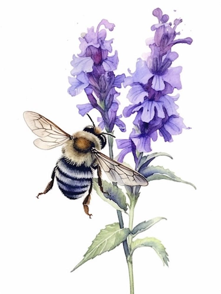 Beehive With Violet Watercolour Illustration 2