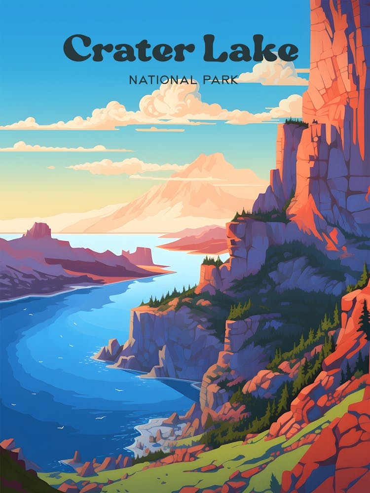 Crater Lake National Park Outdoors Modern Travel Art