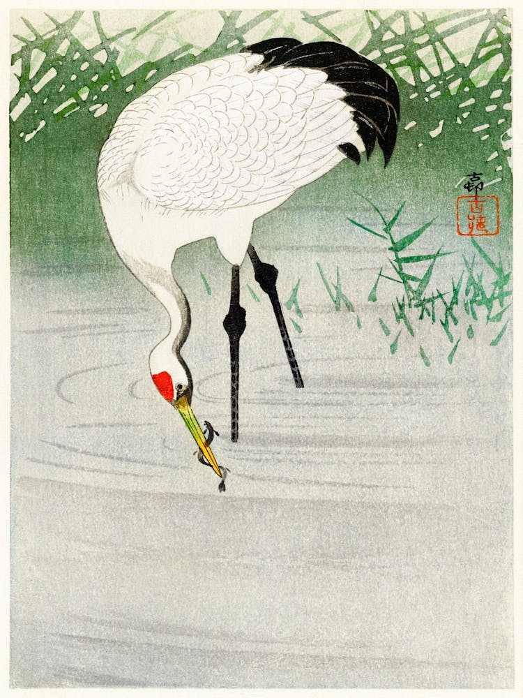 Fishing Crane In Shallow Water (1900 1945), Ohara Koson
