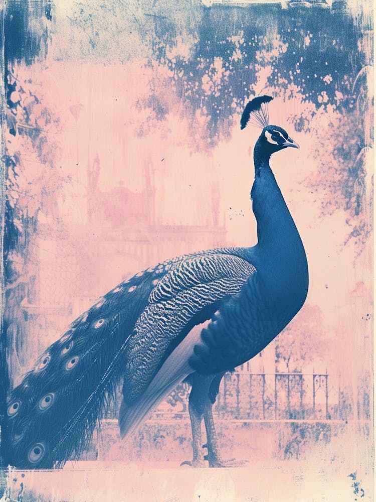 Peacock In A Palace Cyanotype Inspired 2