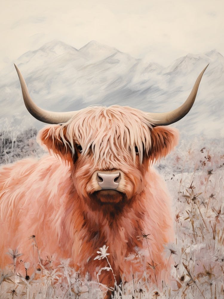 Snowy Highland Cow Textured Illustration 3