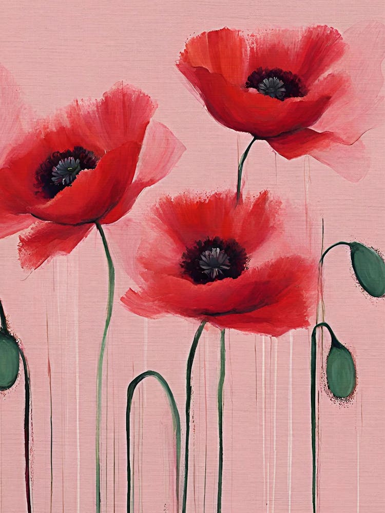 Pink and Red Poppies Abstract Watercolor