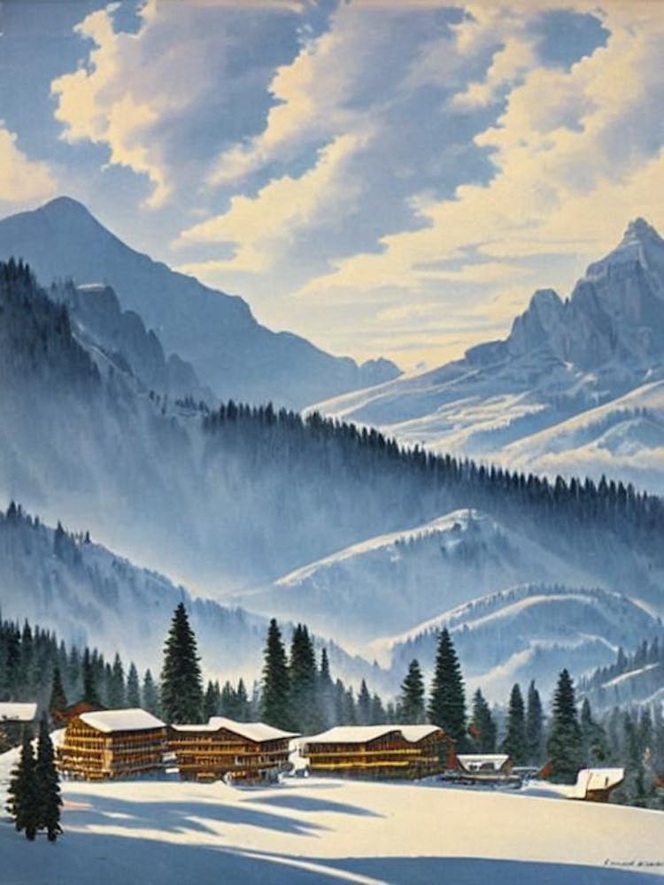 Val Gardena, Italy Ski Resort Vintage Landscape 1 Skiing Poster