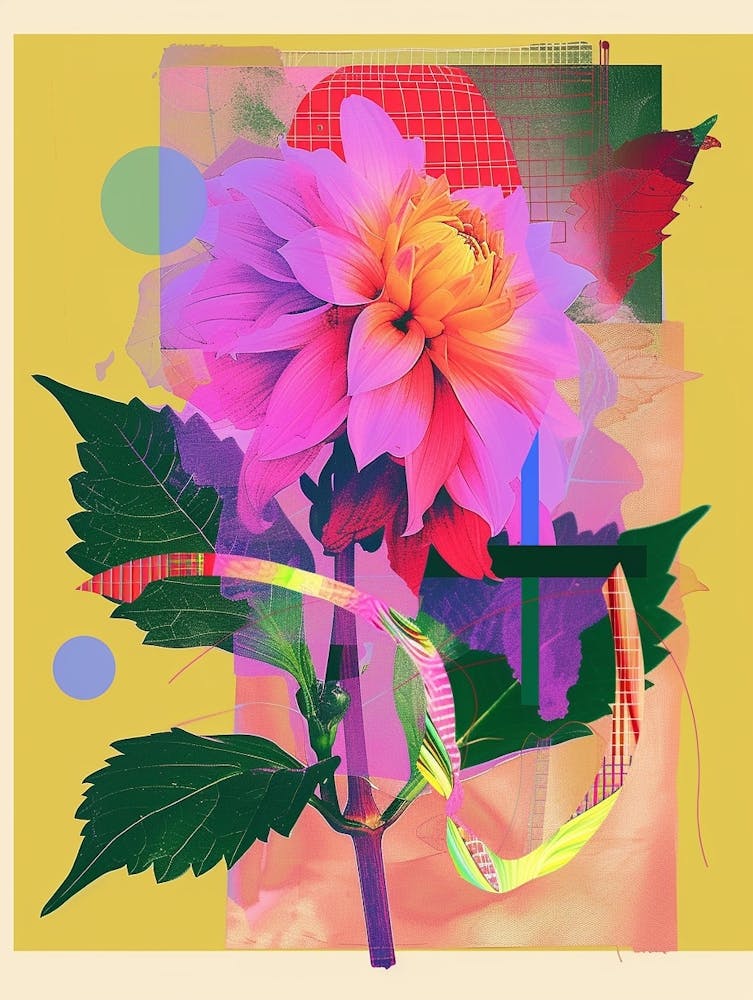 Dahlia 2 Neon Flower Collage