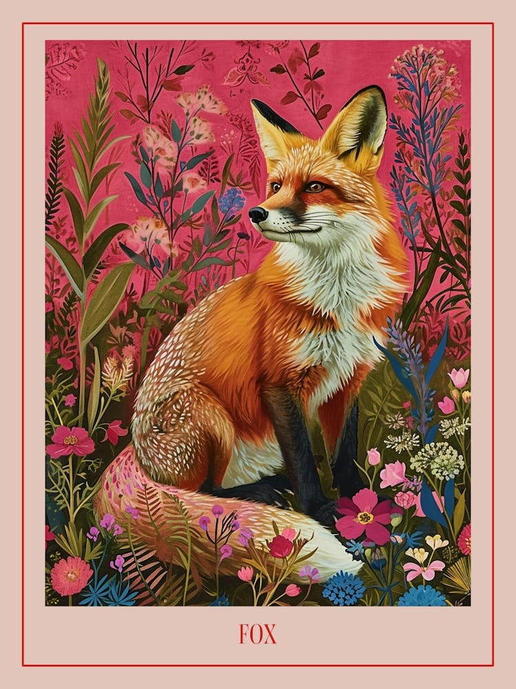 Floral Animal Painting Fox 3 Poster