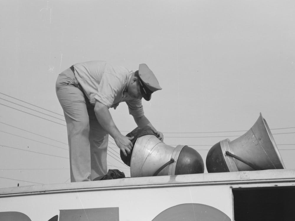 Removing Covers From Megaphones Of Public Address System, National Rice Festival, Crowley, Louisiana By Russell
