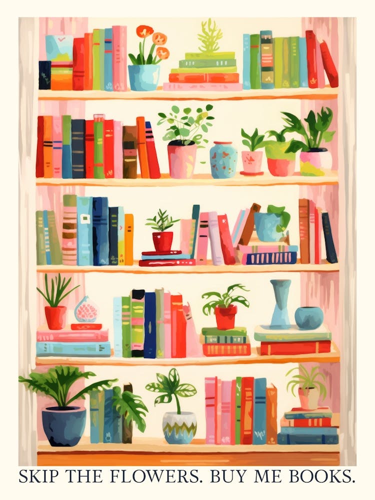 Skip The Flowers, Buy Me Books. Gouache House Plants with Quote
