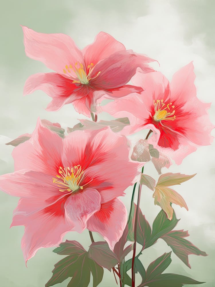 Poinsettia Flowers Acrylic Painting In Pastel Colours 1