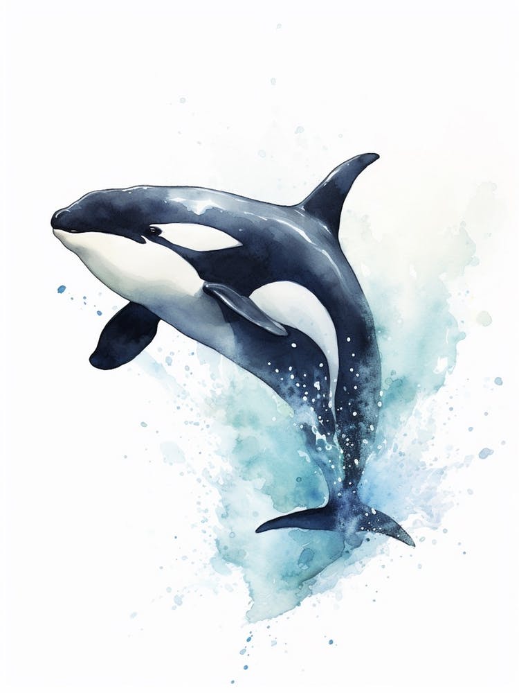 Blue Watercolour Painting Style Of Orca Whale  9