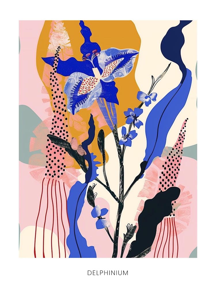 Illustration Florale Colorée Affiche Delphinium 4