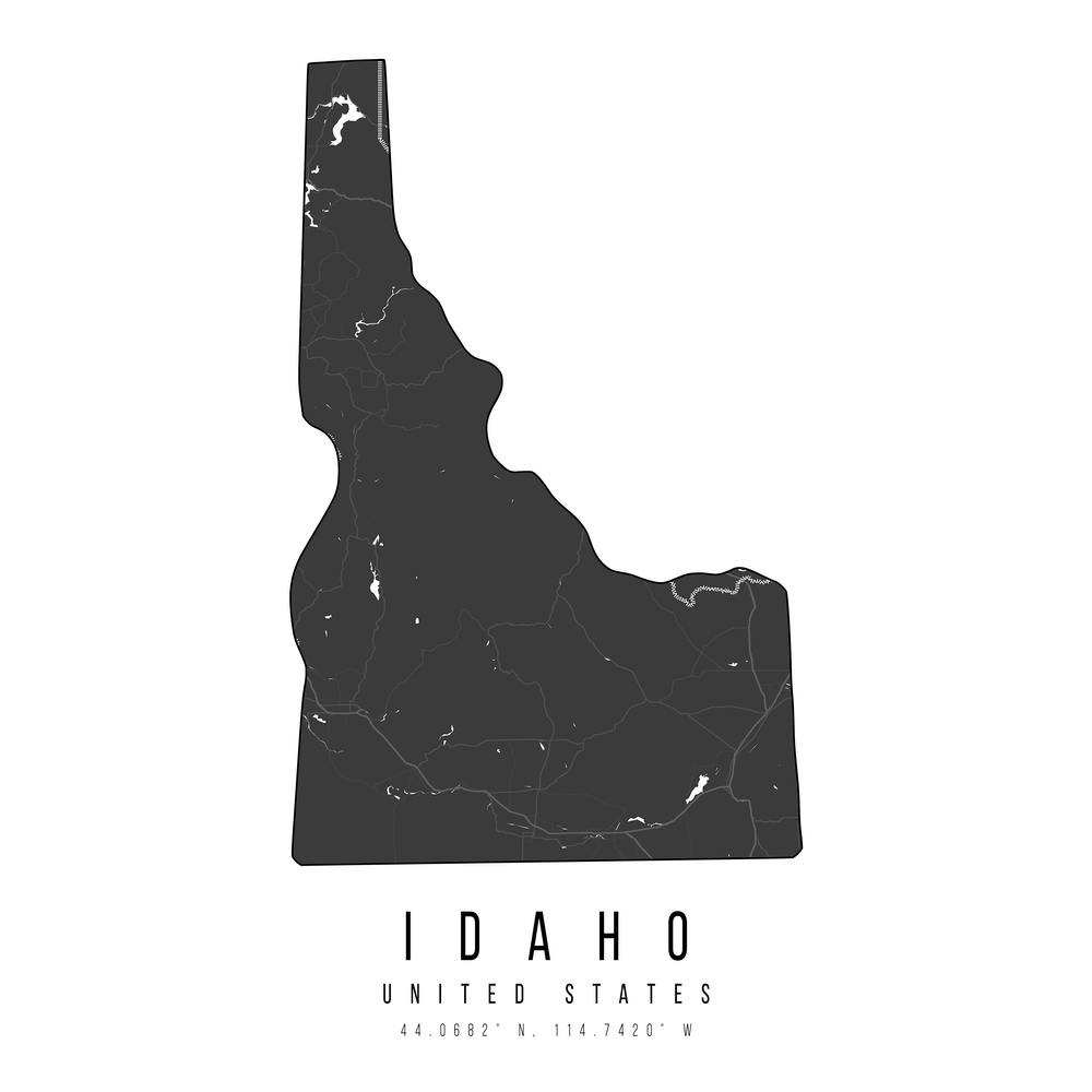 Idaho Mono Black And White Modern Minimal Street Map Square