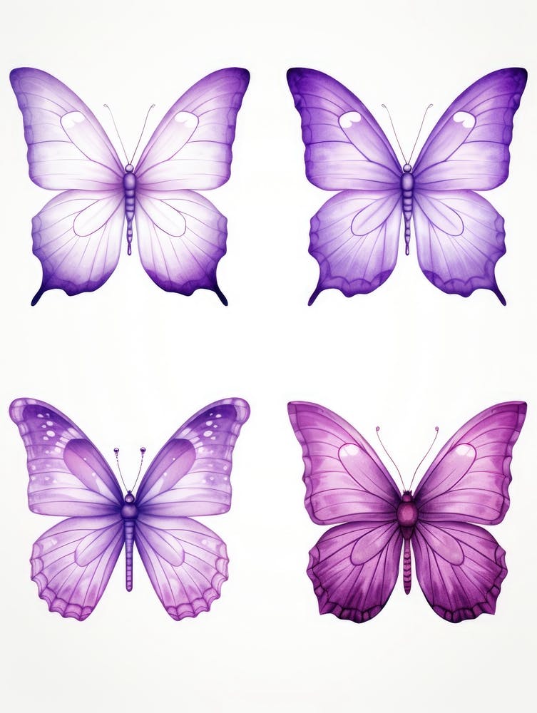 Set Of Purple Butterflies