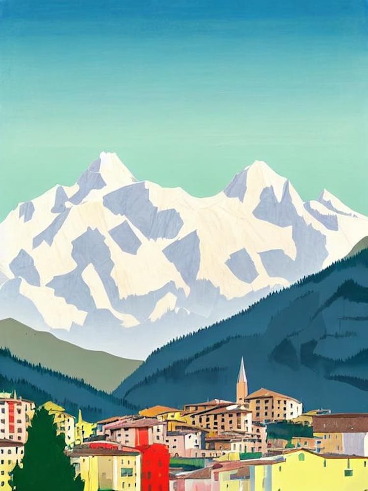 Cervinia, Italy Midcentury Vintage Skiing Poster