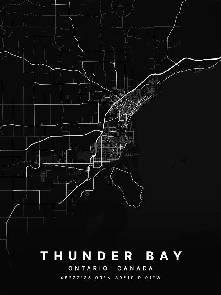 Thunder Bay Ontario Canada Black Map