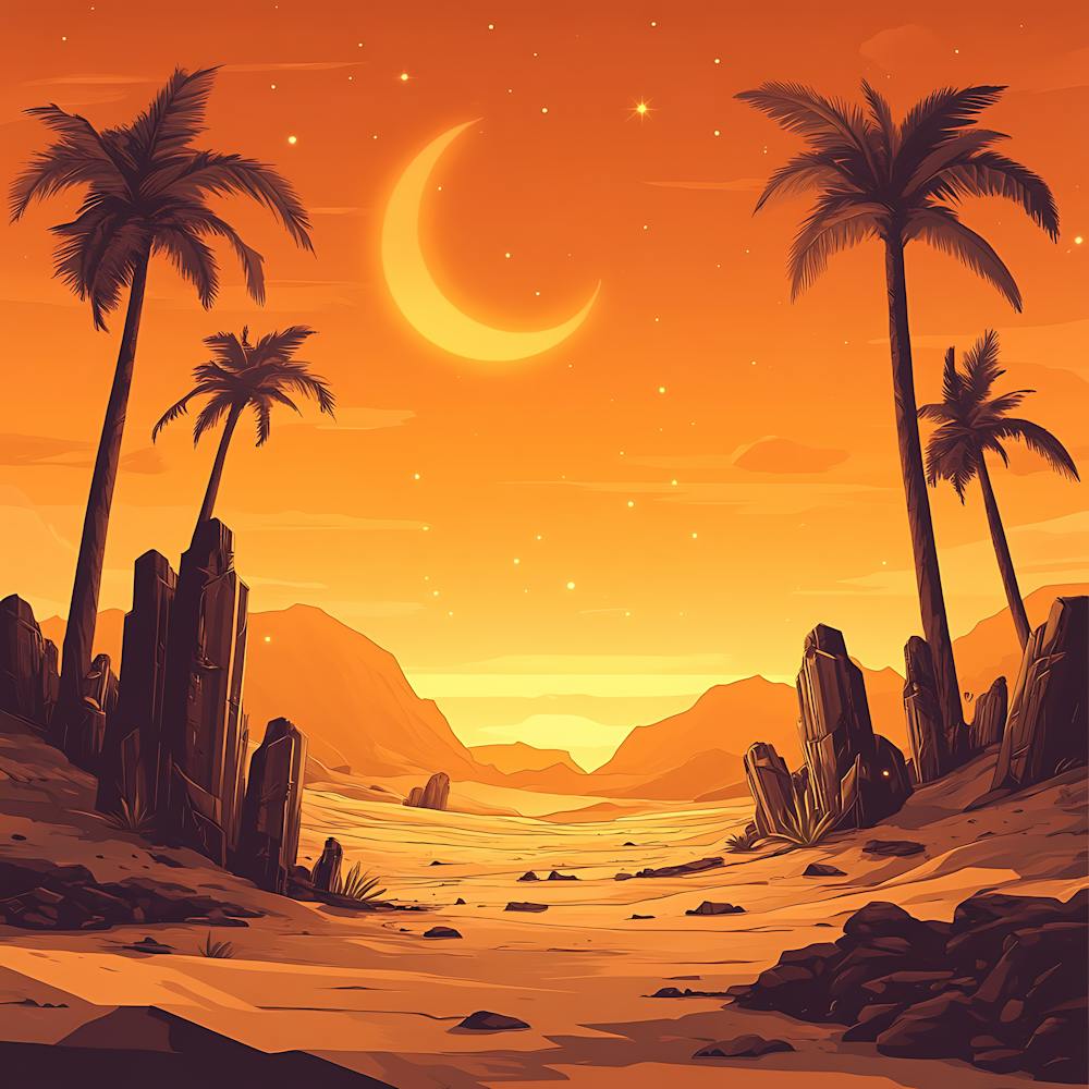 Desert Landscape With Palm Trees