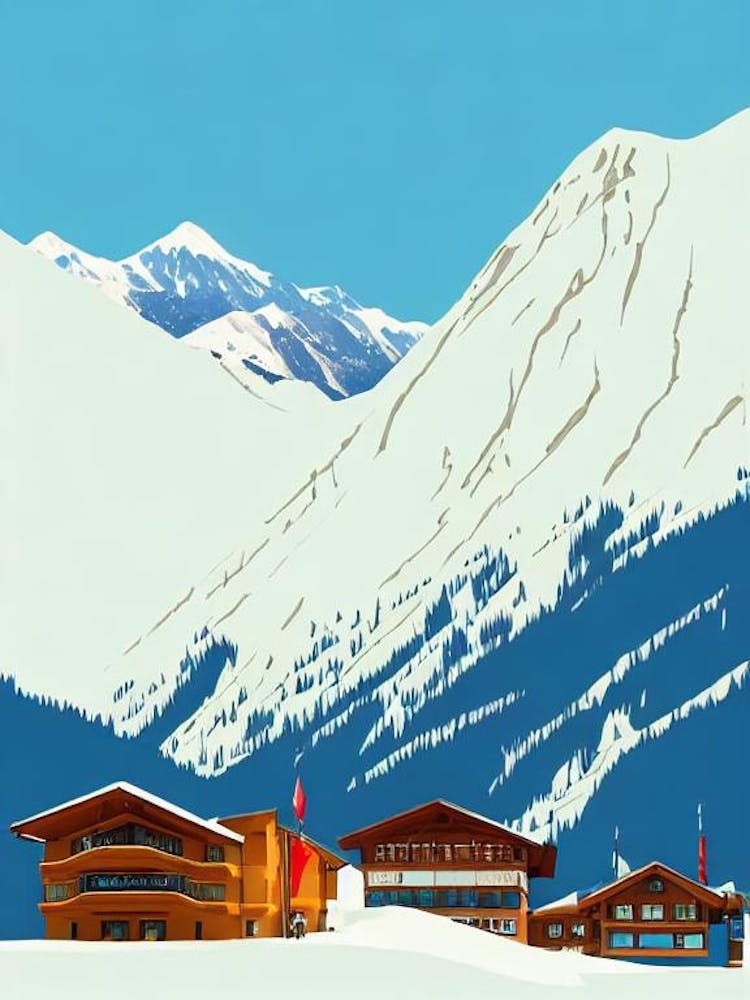 Kitzsteinhorn 4, Austria Midcentury Vintage Skiing Poster