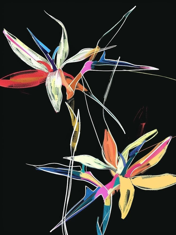 Neon Flowers On Black Bird Of Paradise 2