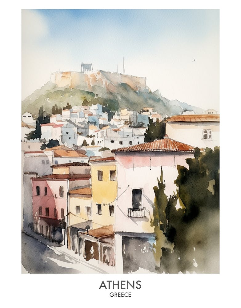 Athens Watercolour Travel Poster