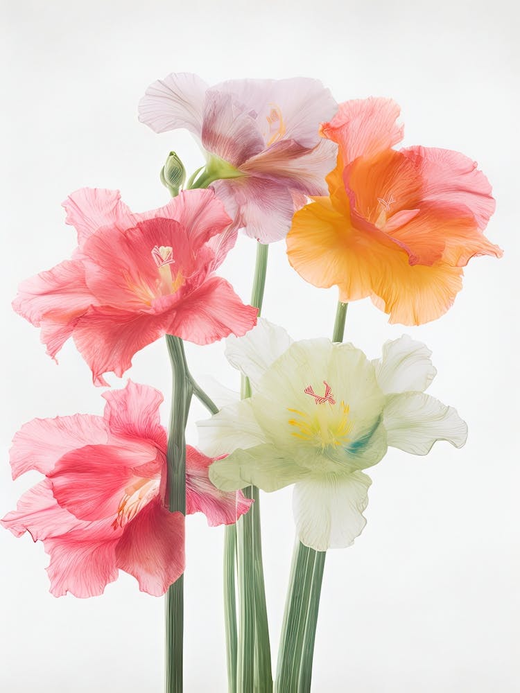 Gladioli Flowers Acrylic Painting In Pastel Colours 7
