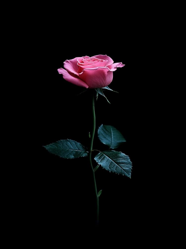Single Pink Rose On Black Background 2
