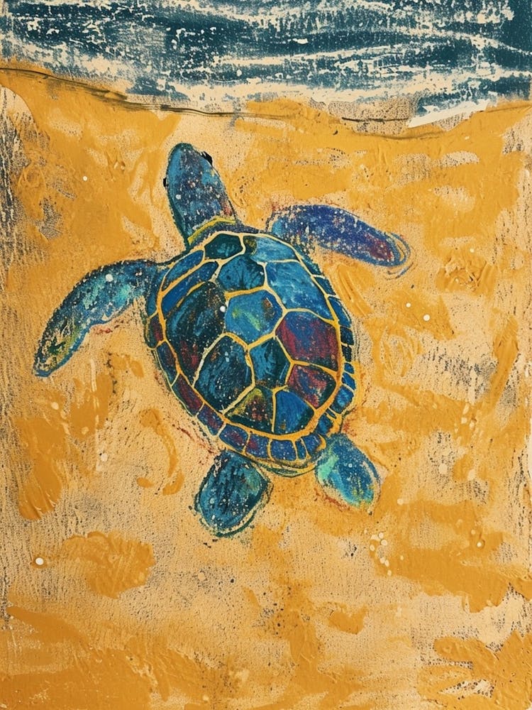 Sea Turtle On The Beach Crayon Doodle 3