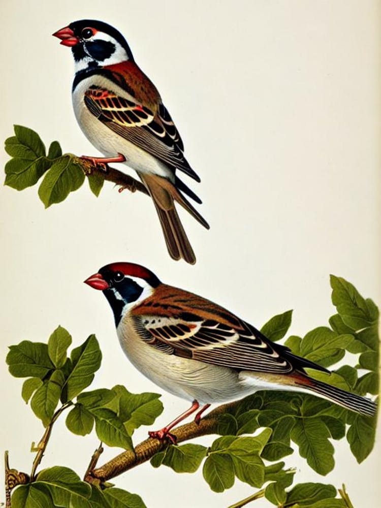 House Sparrow James Audubon Vintage Style Bird