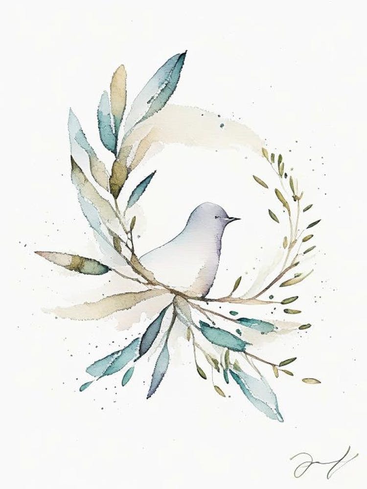 Peace Dove And Olive 1 Branch Symbol Minimal Watercolour