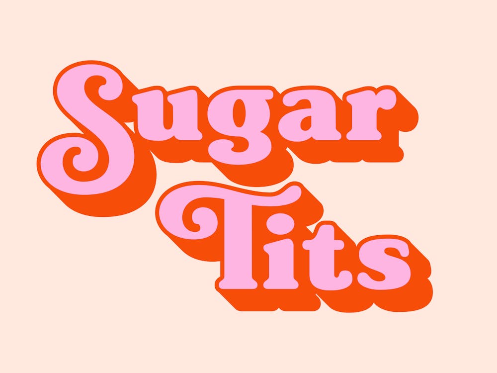 Sugar Tits funny, saying, phrase, sassy, vintage, peach, pink, foodie, fun, cool, minimalist, typography, lettering, graphic design, vibes, summer, happy