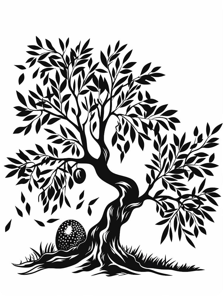 Olive Tree Simple Geometric Nature Stencil 2 1