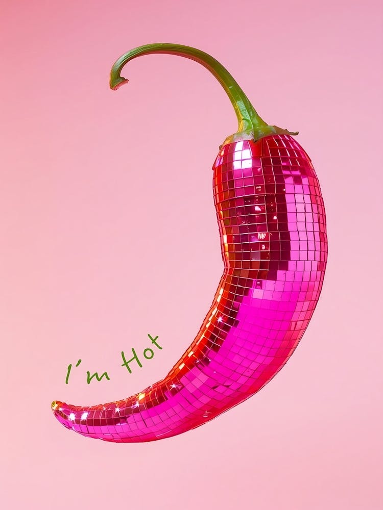 Disco Ball Chilli Prints, I M Hot Chilli Pepper Prints, Trendy Retro Food Poster, Chilli Poster, Kitchen Poster, Chiles, Aesthetic Posters