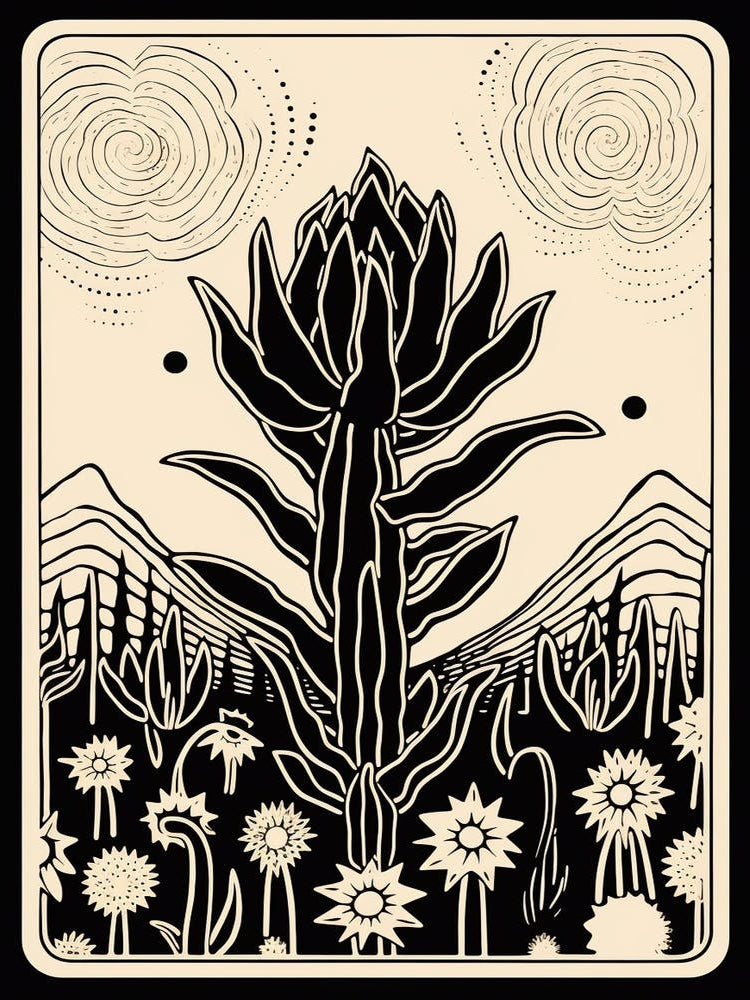 B&W Cactus Illustration Devils Tongue 2