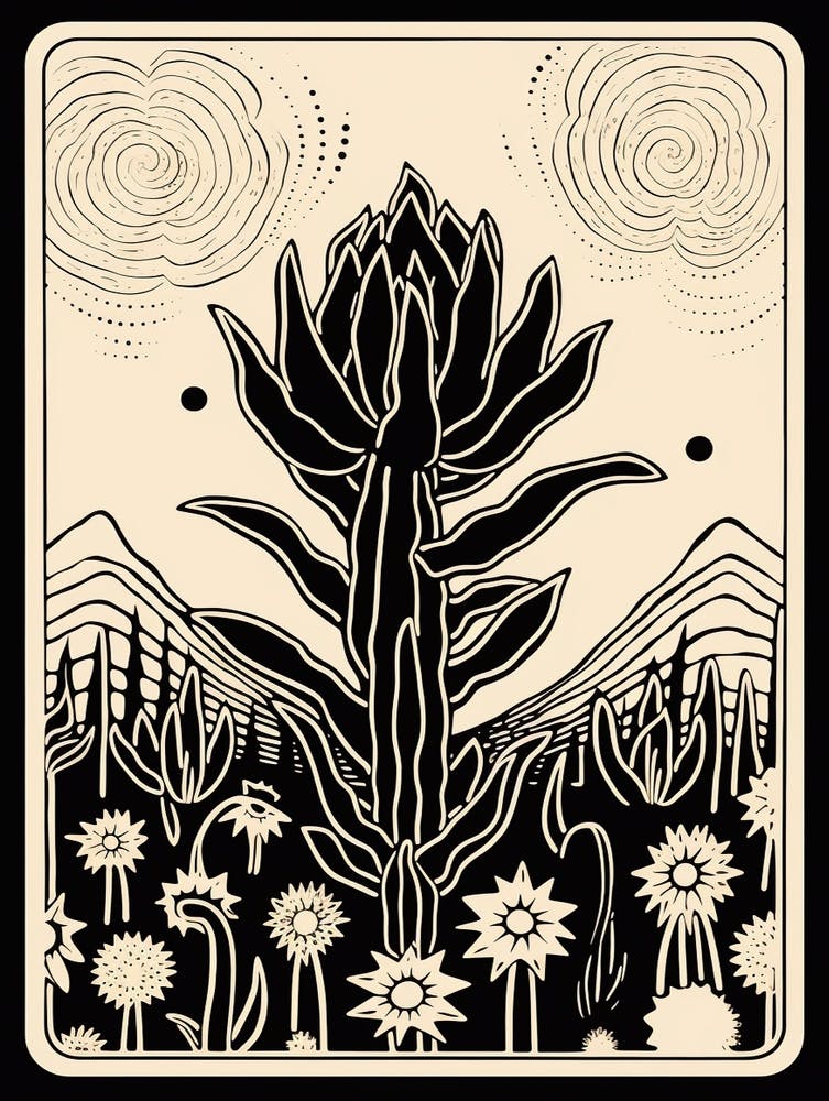 B&W Cactus Illustration Devils Tongue 2