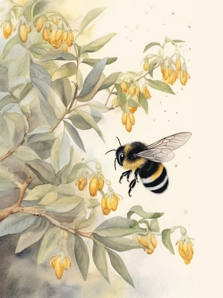 Eastern Bumble Bee Beehive Watercolour Illustration 1