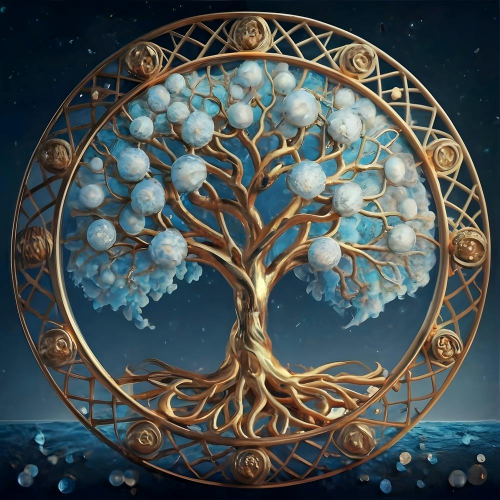 Blooming Skybluebluegold Tree Of Life In Silve (1)