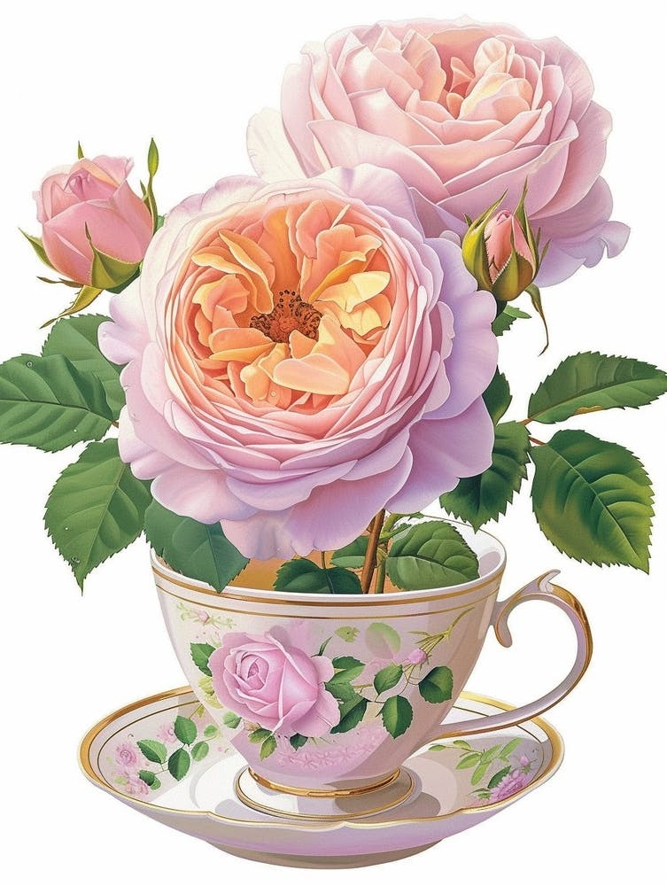 Englische Rosen Gemälde Rose In A Teacup 1