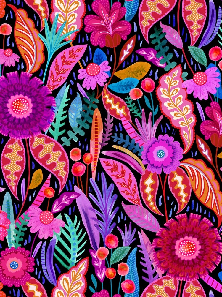 Fleur Néon - Noir Rose