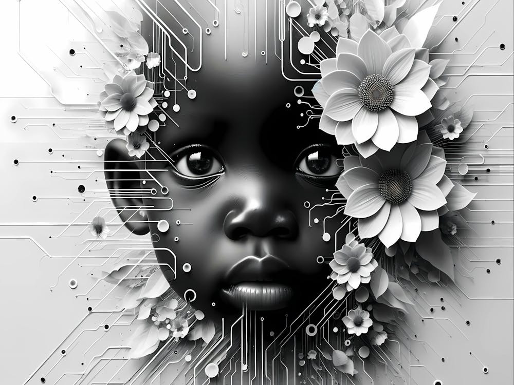 Black Boy Circuits And Flowers