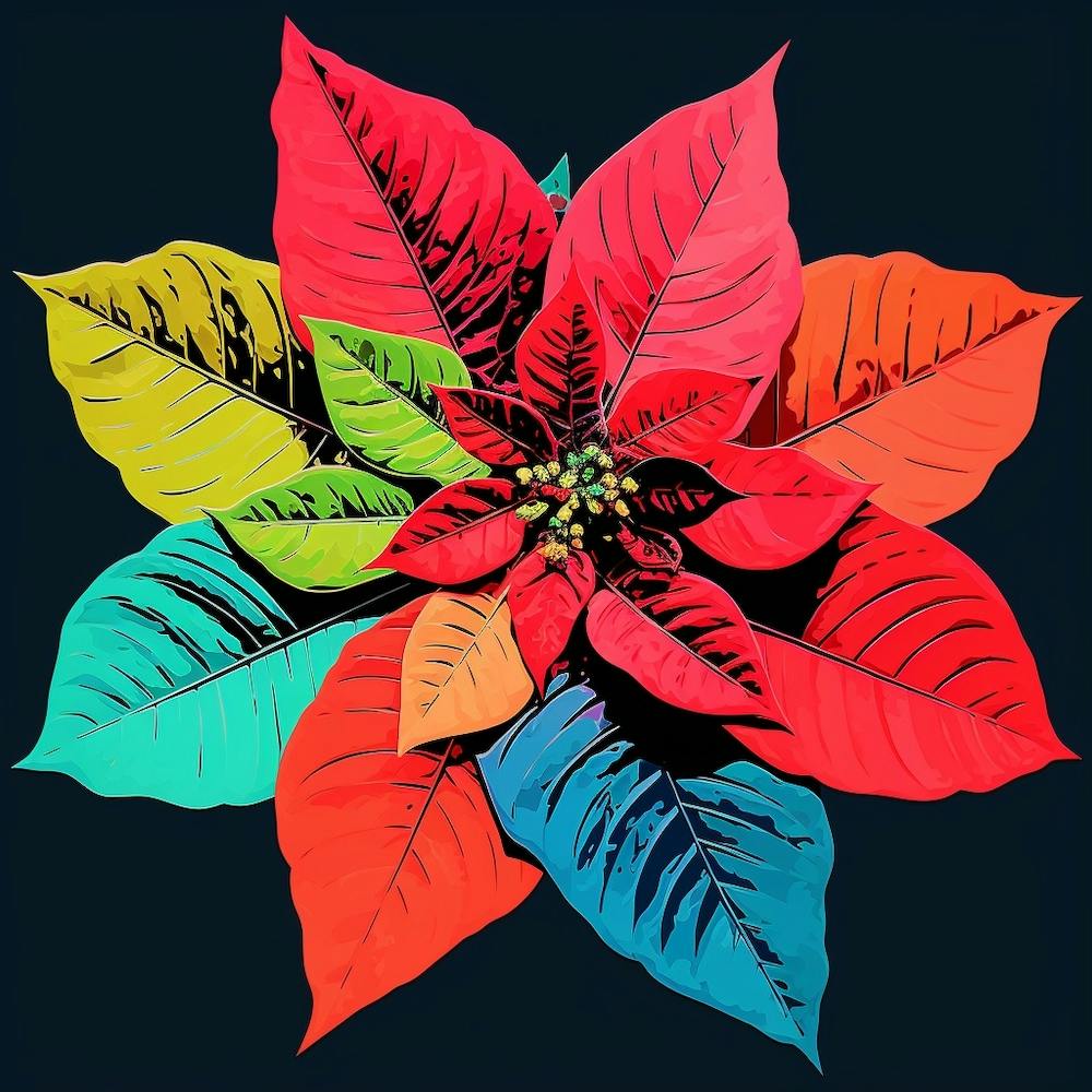 Andy Warhol Style Pop Art Flowers Poinsettia 1 Square