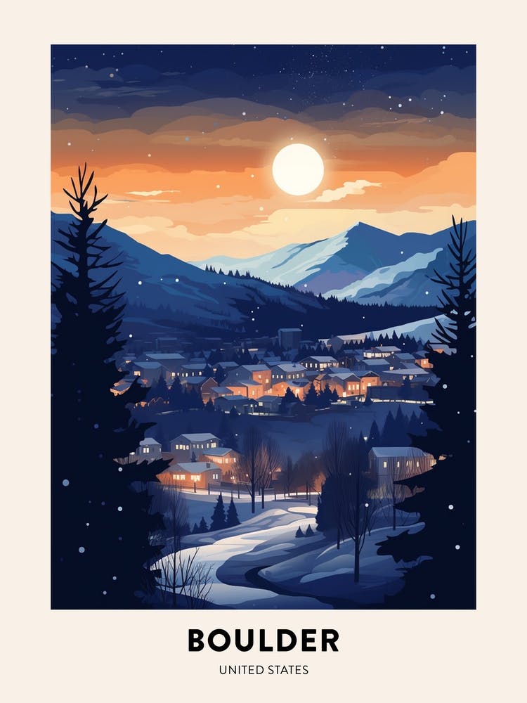 Affiche de Voyage Nuit d'Hiver Boulder Colorado 3