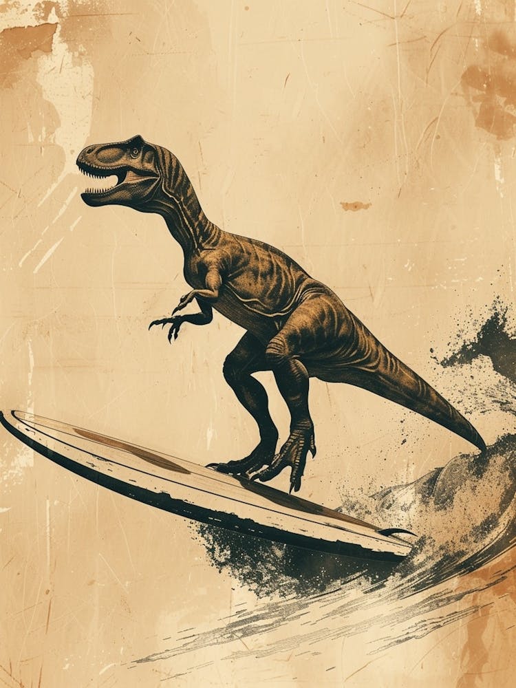 Vintage Dryosaurus Dinosaur On A Surf Board 2