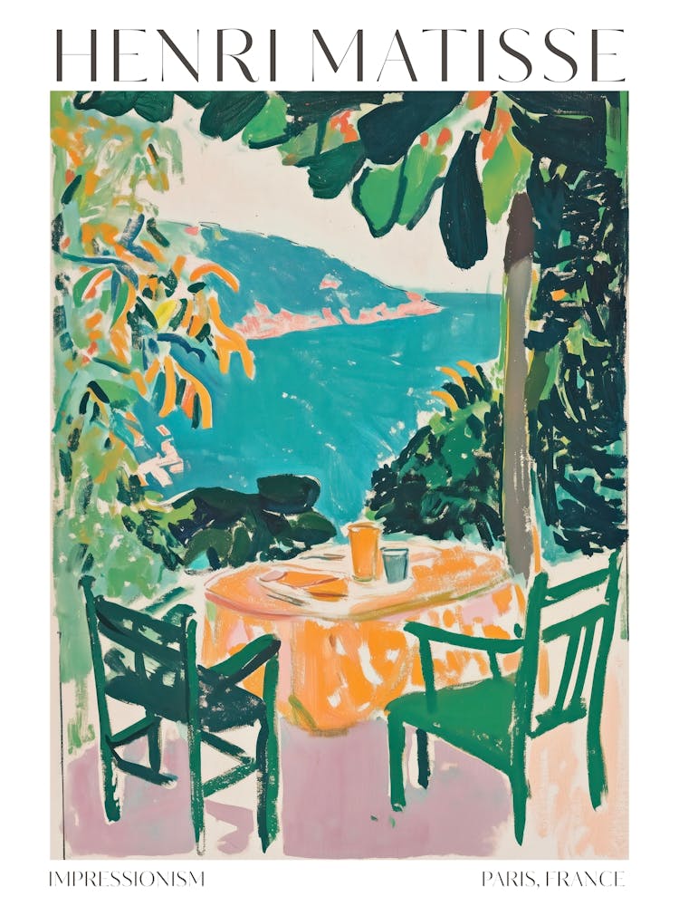 Matisse Coastal Dining Scene Impressionism Vintage French Poster Modern Reproduction Wall Poster Framed Art Gift